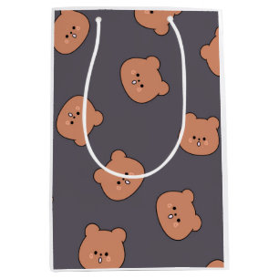 Bolsa De Regalo Mediana Patrón de cara de osito de peluche marrón lindo az