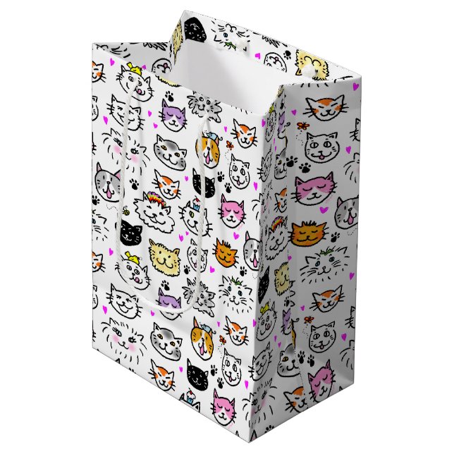 Bolsa De Regalo Mediana Patrón de caras de gato caprichoso (Angulo Anverso)