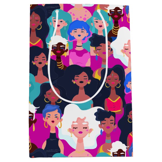 Bolsa De Regalo Mediana Patrón de caras femeninas (Anverso)