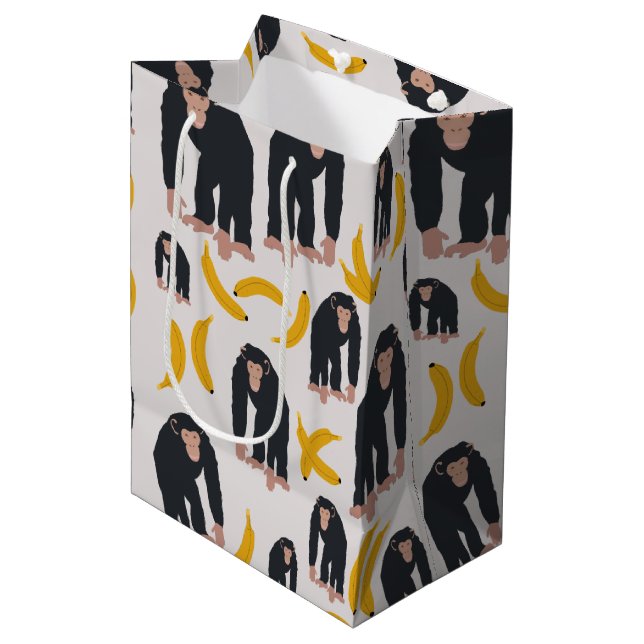 Bolsa De Regalo Mediana Patrón de chimpancés y banana de monos (Angulo Anverso)