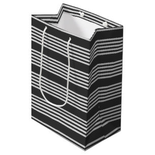 Bolsa De Regalo Mediana Patrón de cinco rayas de gris claro y carbón veget