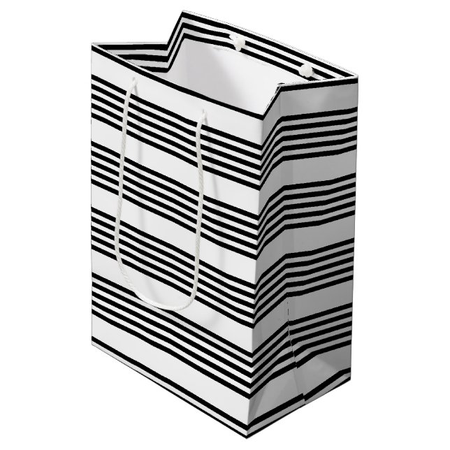 Bolsa De Regalo Mediana Patrón de cinco rayas en blanco y negro (Angulo Anverso)