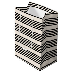 Bolsa De Regalo Mediana Patrón de cinco rayas negro y beige