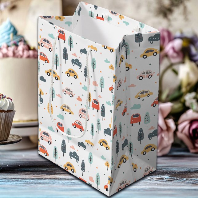 Bolsa De Regalo Mediana Patrón de coches, árboles y nubes para niños Boho (Subido por el creador)