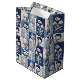 Bolsa De Regalo Mediana Patrón de Colcha de Muñecos de Nieve y Copos de Ni