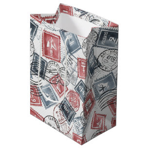 Bolsa De Regalo Mediana Patrón de Collage de Sello de Correo Antiguo (1)