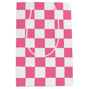 Bolsa De Regalo Mediana Patrón de comprobación de color blanco rosado
