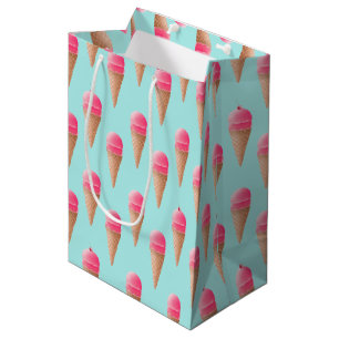 Bolsa De Regalo Mediana Patrón de cono de helado de fresa rosa