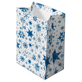 Bolsa De Regalo Mediana Patrón de Copo de Nieve Azul