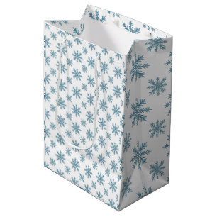 Bolsa De Regalo Mediana Patrón de copo de nieve retro bastante azul acuare