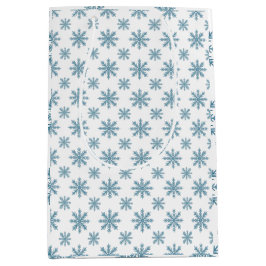Bolsa De Regalo Mediana Patrón de copo de nieve retro bastante azul acuare