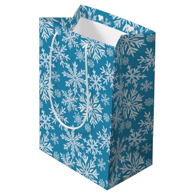 Bolsa De Regalo Mediana Patrón de copos de nieve en acuarela (Angulo reverso)