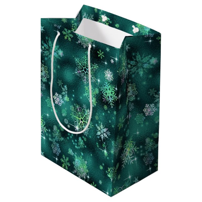 Bolsa De Regalo Mediana Patrón de copos de nieve más bonito ID846 verde (Angulo reverso)
