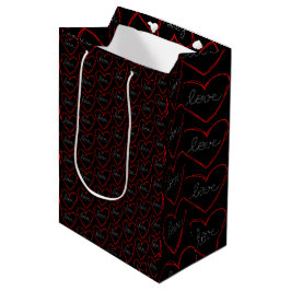Bolsa De Regalo Mediana Patrón de corazón de amor lindo en negro