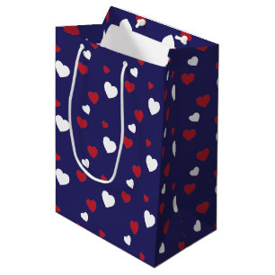 Bolsa De Regalo Mediana Patrón de corazones rojos, blancos, azul de la mar