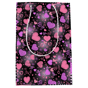 Bolsa De Regalo Mediana Patrón de corazones rosados 01 BG negro