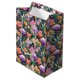Bolsa De Regalo Mediana Patrón de Cottagecore de hongos de flores de bosqu