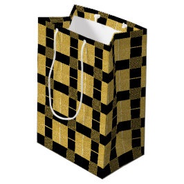 Bolsa De Regalo Mediana Patrón de cuadros de Bufallo dorado y negro vintag