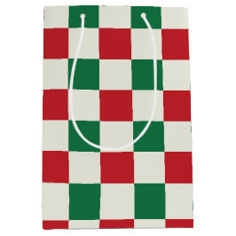 Bolsa De Regalo Mediana Patrón de cuadros festivos retro rojo y verde