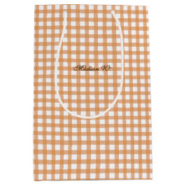 Bolsa De Regalo Mediana Patrón de cuadros naranja cálido y lindo