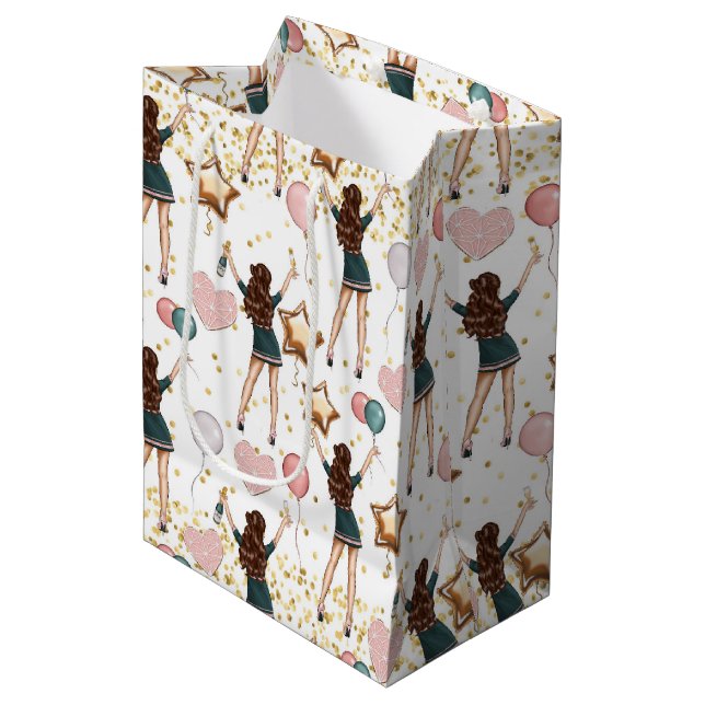 Bolsa De Regalo Mediana Patrón de Cumpleaños  (Angulo Anverso)