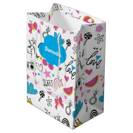 Bolsa De Regalo Mediana Patrón de cumpleaños colorido de nombre simple de 