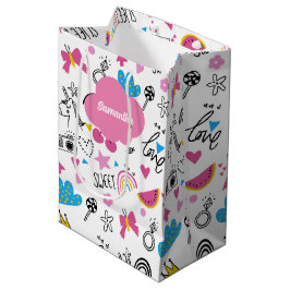 Bolsa De Regalo Mediana Patrón de cumpleaños colorido de nombre simple de 