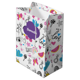 Bolsa De Regalo Mediana Patrón de cumpleaños colorido de nombre simple de 