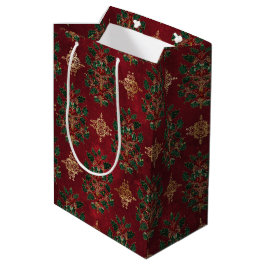Bolsa De Regalo Mediana Patrón de damasco de acebo vintage