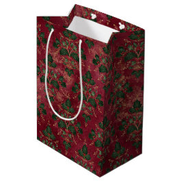 Bolsa De Regalo Mediana Patrón de damasco de acebo vintage