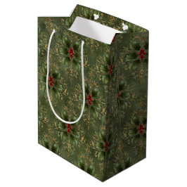 Bolsa De Regalo Mediana Patrón de damasco de acebo vintage