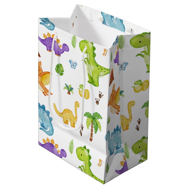 Bolsa De Regalo Mediana Patrón de dinosaurios curados para niños (Angulo Anverso)