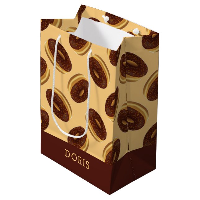 Bolsa De Regalo Mediana Patrón de donuts marrones de chocolate (Angulo Anverso)