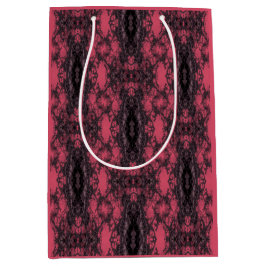 Bolsa De Regalo Mediana Patrón de encaje negro y rosa oscuro damasco gótic