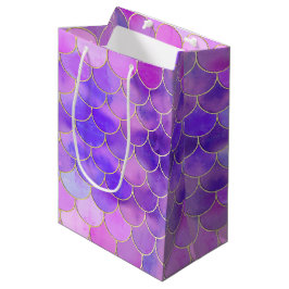 Bolsa De Regalo Mediana Patrón de escala de sirena ultravioleta y dorada