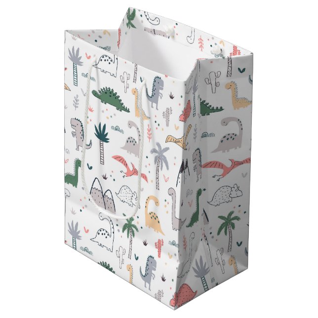 Bolsa De Regalo Mediana Patrón de escena de Dinosaurio Divertido Pastel (Angulo Anverso)