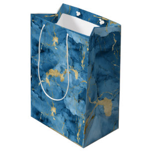 Bolsa De Regalo Mediana Patrón de estilo líquido de mármol azul y dorado