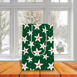 Bolsa De Regalo Mediana Patrón de estrella de jengibre navideño