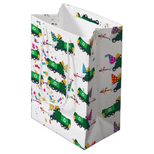 Bolsa De Regalo Mediana Patrón de Fiesta de camiones de basura de reciclaj
