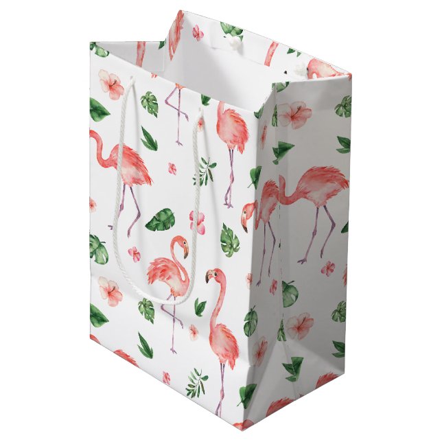 Bolsa De Regalo Mediana Patrón de flamenco rosado tropical (Angulo Anverso)
