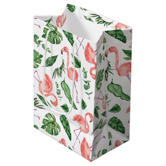 Bolsa De Regalo Mediana Patrón de flamenco rosado tropical v2 (Angulo Anverso)