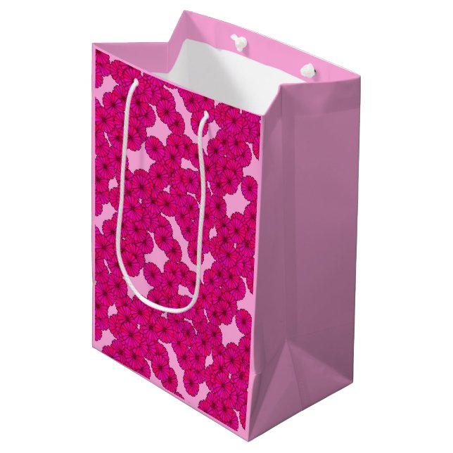 Bolsa De Regalo Mediana Patrón de flores Art Deco - magenta sobre rosa (Angulo Anverso)