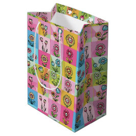 Bolsa De Regalo Mediana Patrón de flores coloridas y modernas de estilo re