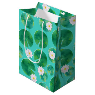 Bolsa De Regalo Mediana Patrón de flores de lirio de agua blanca y almohad
