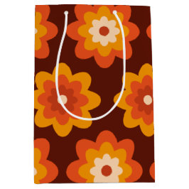 Bolsa De Regalo Mediana Patrón de flores naranja boho hippie retro groovy 