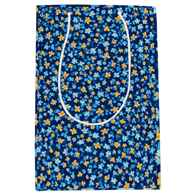 Bolsa De Regalo Mediana Patrón de flores pequeñas azules (Anverso)