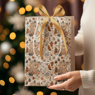 Bolsa De Regalo Mediana Patrón de follaje de Oso y Oso de Otoño Cuto