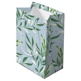 Bolsa De Regalo Mediana Patrón de Follaje Verde Elegante Verde Azul Claro
