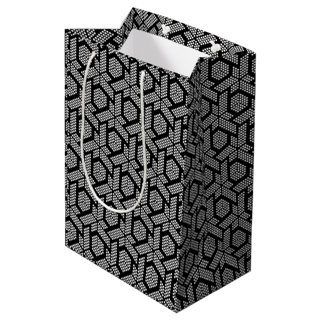 Bolsa De Regalo Mediana Patrón de formas punteadas geométricas en blanco y (Angulo reverso)