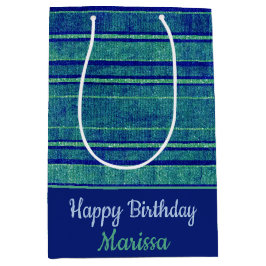 Bolsa De Regalo Mediana Patrón de franjas afligidas de color verde azul bo